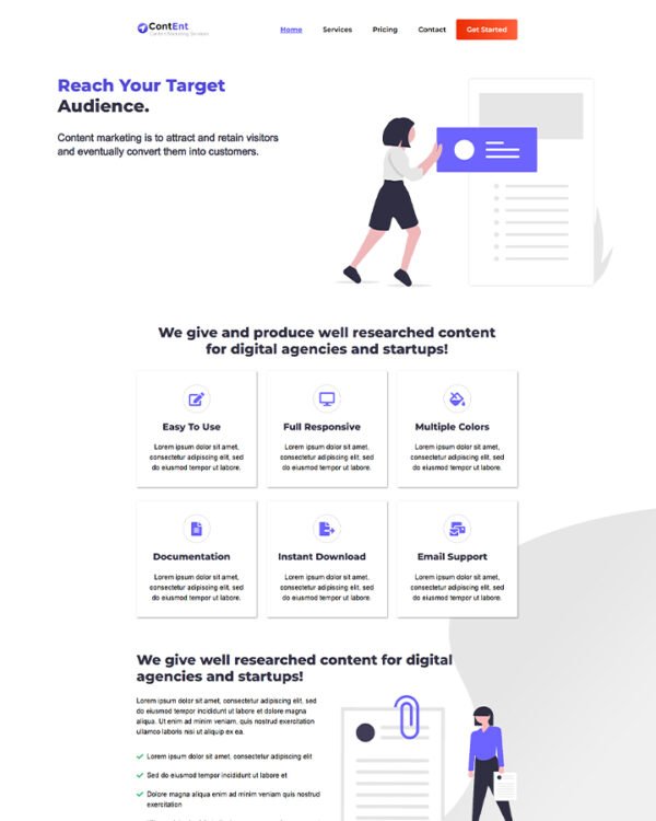 Content Marketing Startup Landing Page