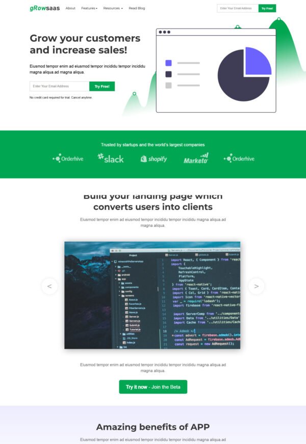 One Page Saas Landingpage